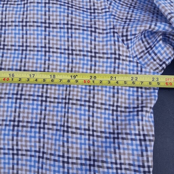 Bugatchi SZ 15.5 Classic Fit Cotton Men's Button Up Shirt- Blue, Tan and White - Picture 11 of 13